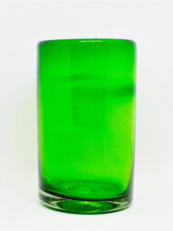 VIDRIO SOPLADO / Juego de 6 vasos grandes color verde esmeralda
